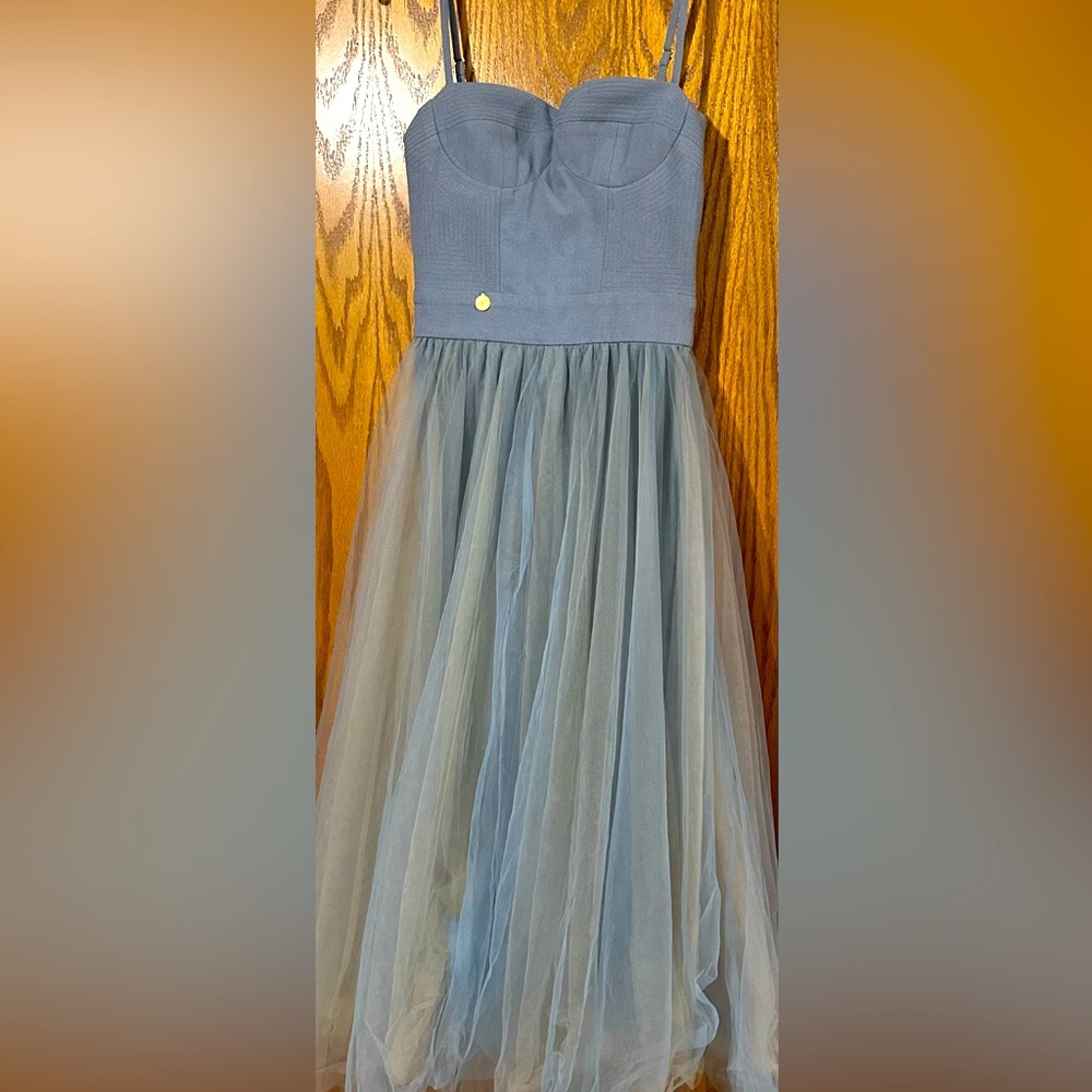 Blue and Gray Textured Fabric with Gold Pendant Size S MoliFusu Dress